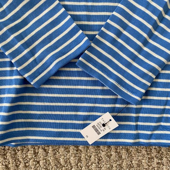 Talbots Long Sleeve V-Neck Tee Blue Stripes - Picture 3 of 5